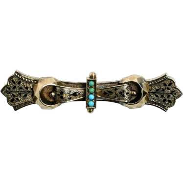 Victorian Turquoise and Enamel Yellow Gold Brooch