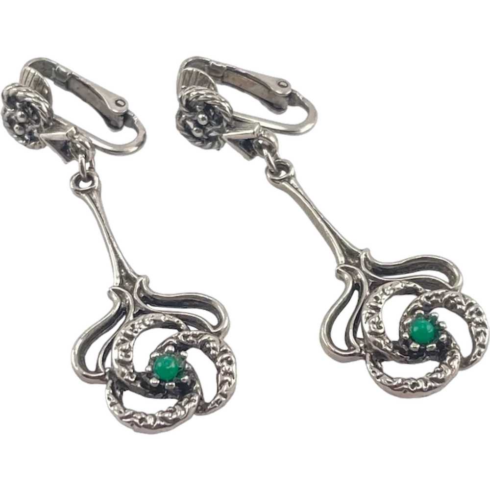 Vintage Silver & Turquoise Clip-On Dangle Earring… - image 1