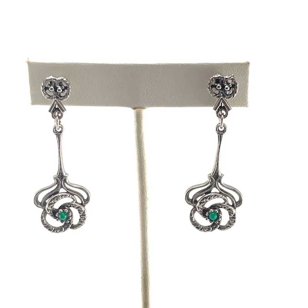 Vintage Silver & Turquoise Clip-On Dangle Earring… - image 2