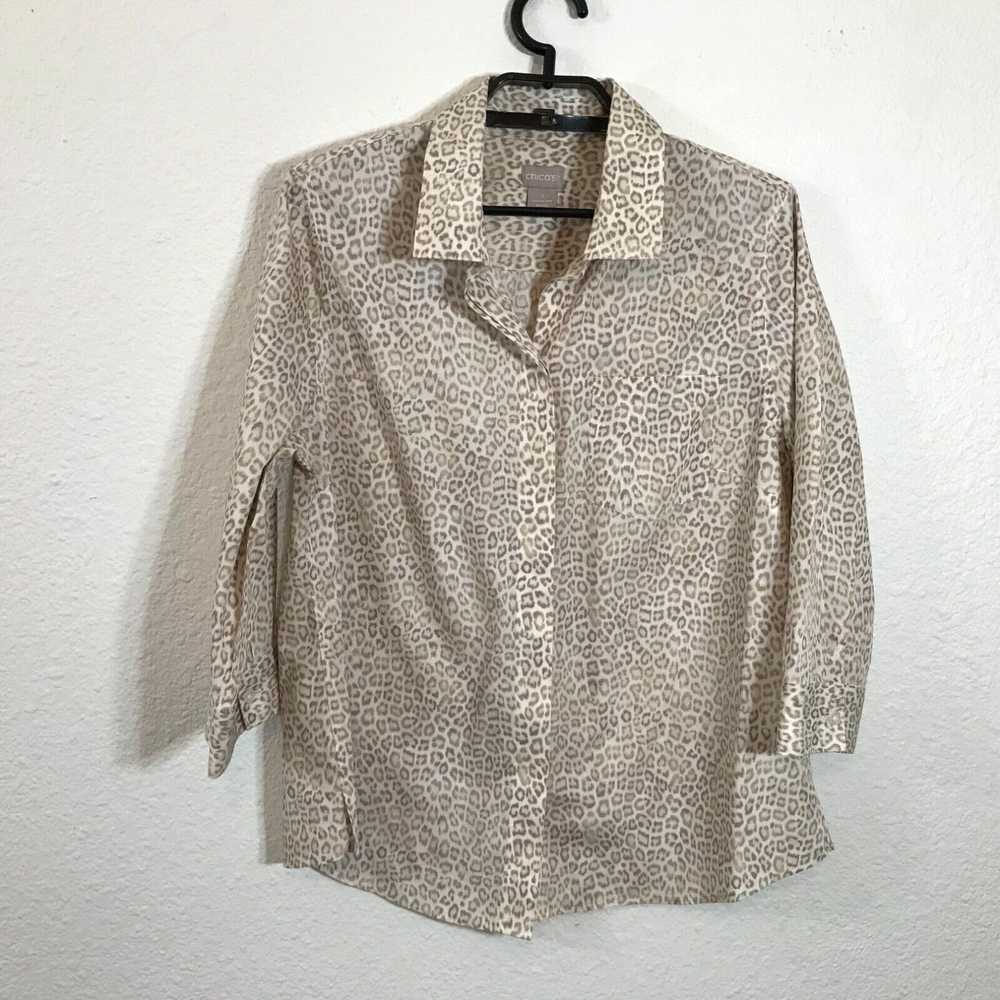 Vintage Chico's Blouse Size 1 Cotton Animal Print… - image 1