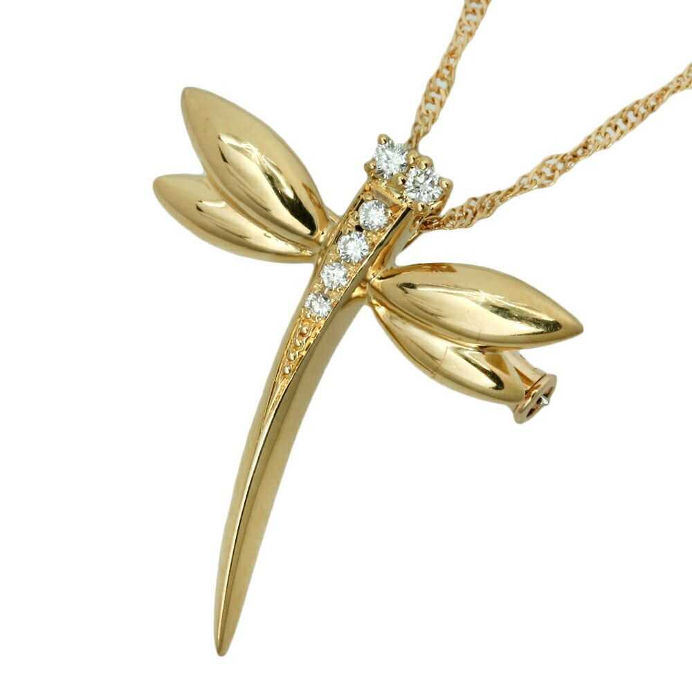 Other Other K18YG Diamond Dragonfly Necklace Broo… - image 1