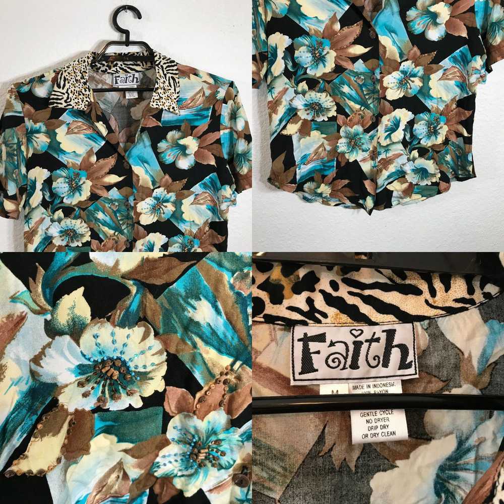 Vintage Faith Hawaiian Shirt Size M Rayon Multico… - image 4