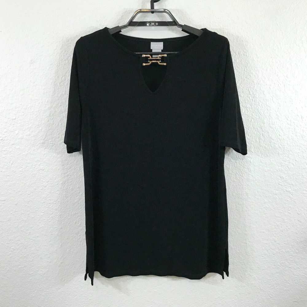 Vintage Chico's Travelers Blouse Size 1 Black Sho… - image 1