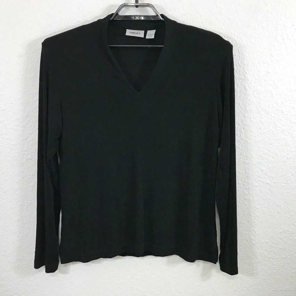 Vintage Chico's Travelers Blouse Size 3 Black Ace… - image 1