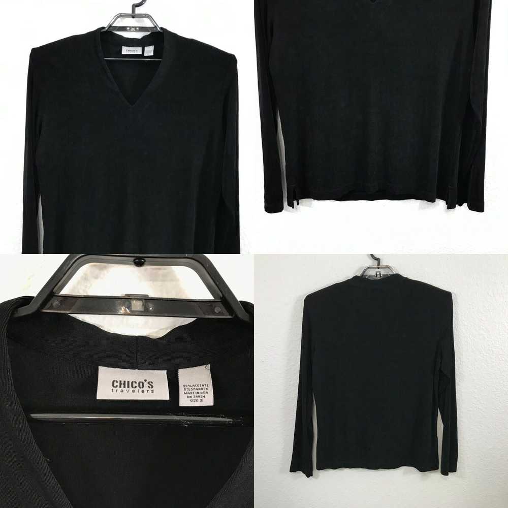 Vintage Chico's Travelers Blouse Size 3 Black Ace… - image 4