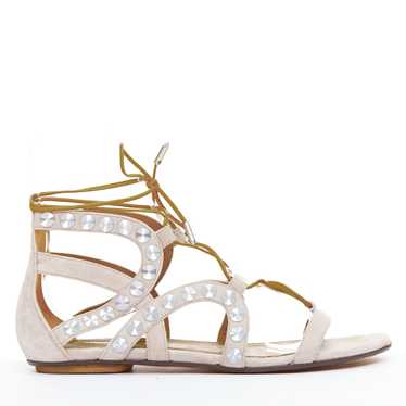 Aquazzura AQUAZZURA beige leather silver disc stu… - image 1