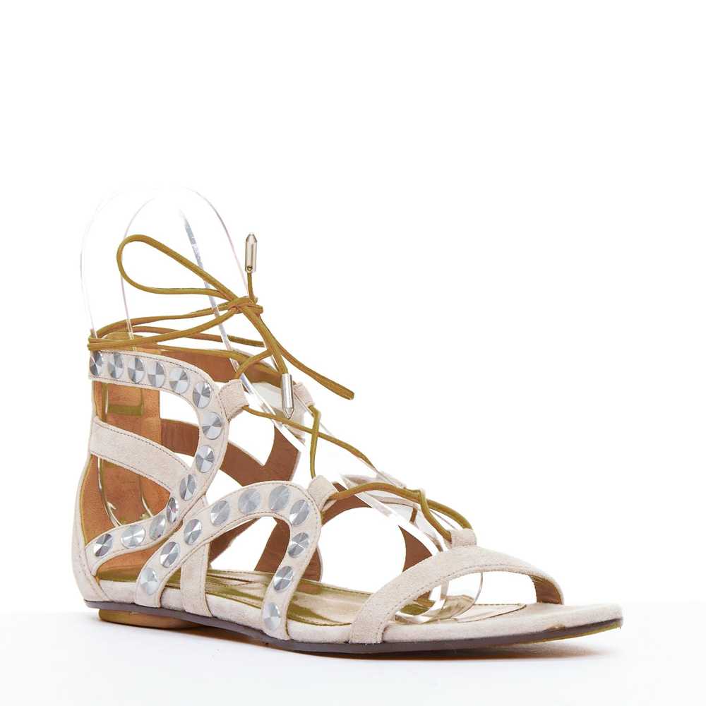 Aquazzura AQUAZZURA beige leather silver disc stu… - image 2