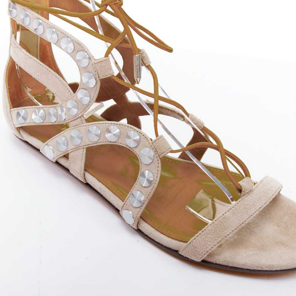 Aquazzura AQUAZZURA beige leather silver disc stu… - image 7