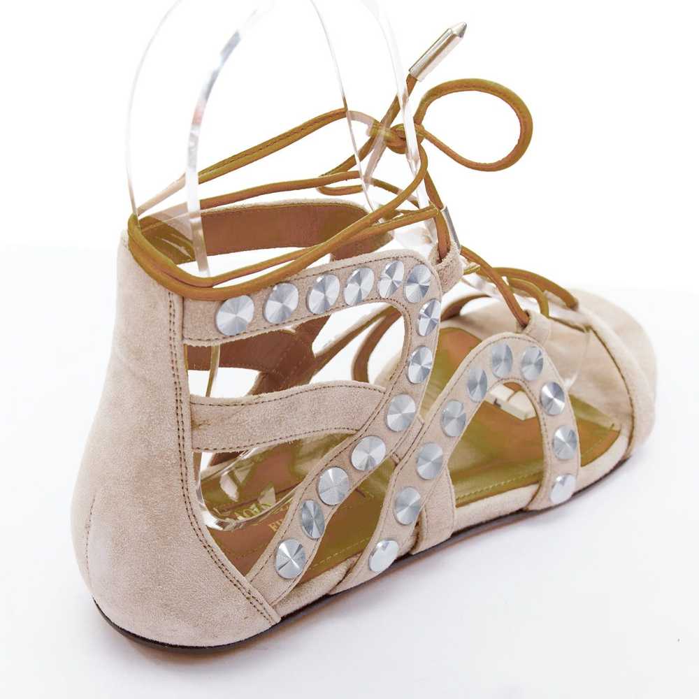 Aquazzura AQUAZZURA beige leather silver disc stu… - image 8