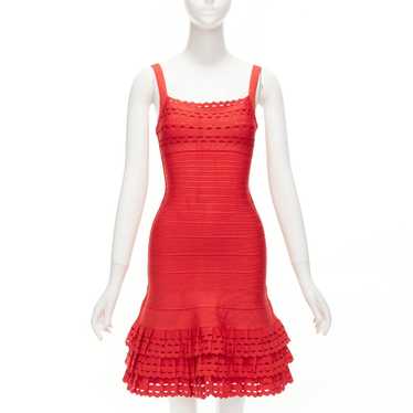 Herve Leger HERVE LEGER red cut out tiered ruffle… - image 1