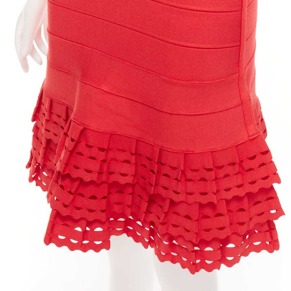 Herve Leger HERVE LEGER red cut out tiered ruffle… - image 2