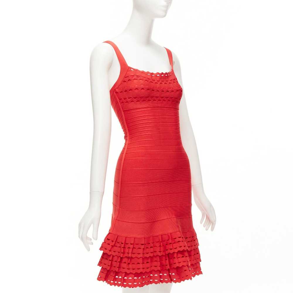 Herve Leger HERVE LEGER red cut out tiered ruffle… - image 3