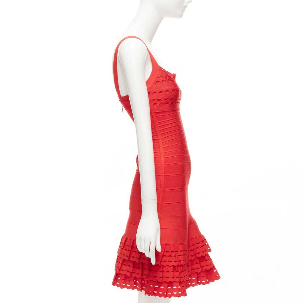 Herve Leger HERVE LEGER red cut out tiered ruffle… - image 4