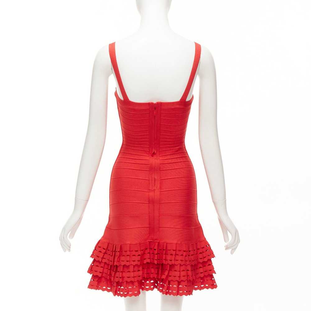 Herve Leger HERVE LEGER red cut out tiered ruffle… - image 5