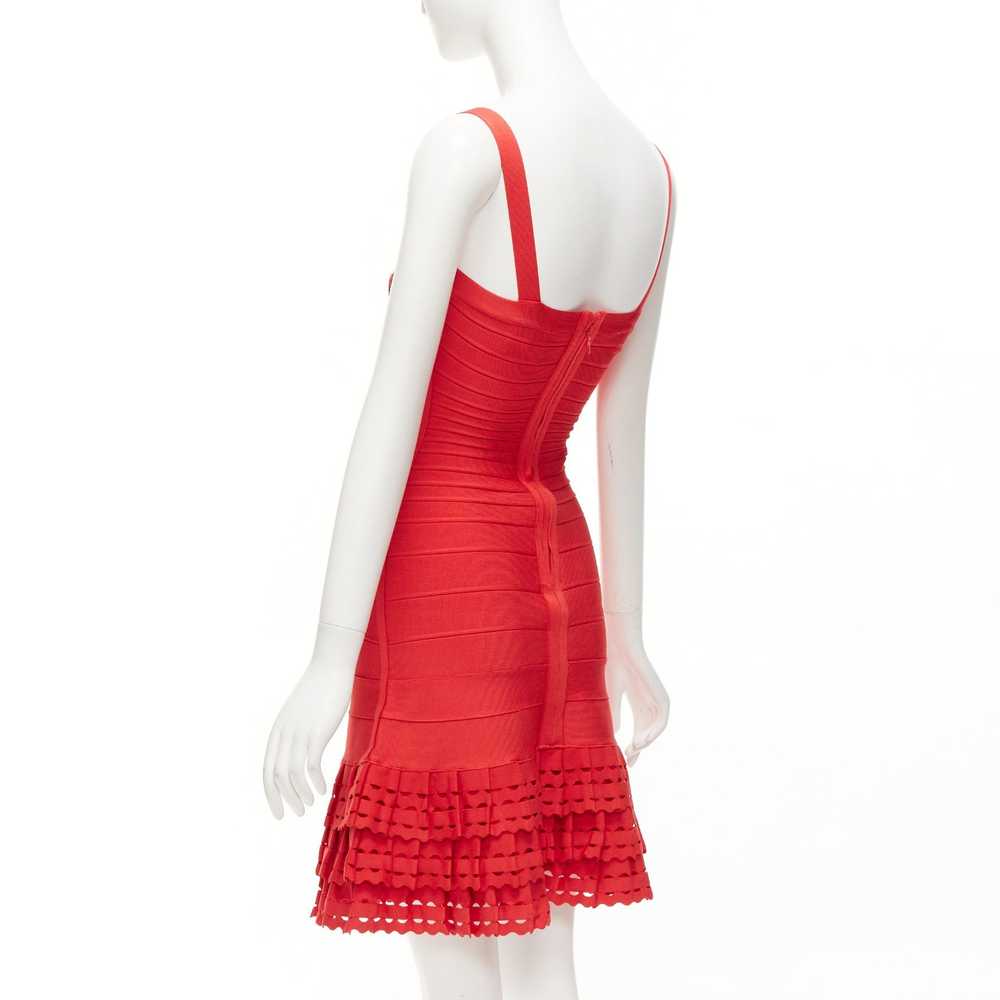 Herve Leger HERVE LEGER red cut out tiered ruffle… - image 6