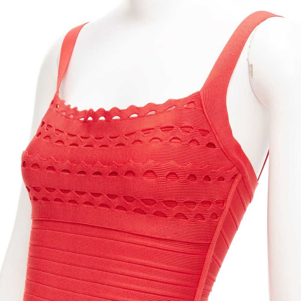 Herve Leger HERVE LEGER red cut out tiered ruffle… - image 7