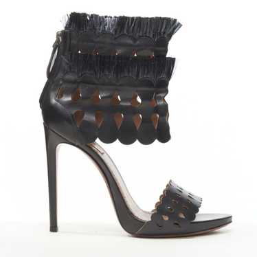 Alaia ALAIA black squiggle cut out raffia fringe p