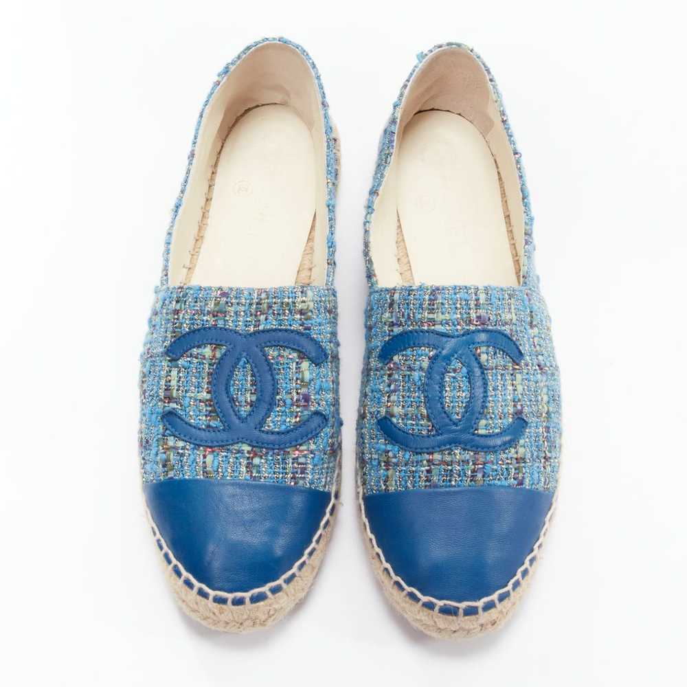 Chanel CHANEL blue tweed CC logo leather toe cap … - image 1