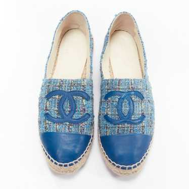 Chanel CHANEL blue tweed CC logo leather toe cap … - image 1