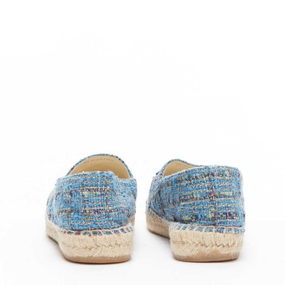 Chanel CHANEL blue tweed CC logo leather toe cap … - image 5