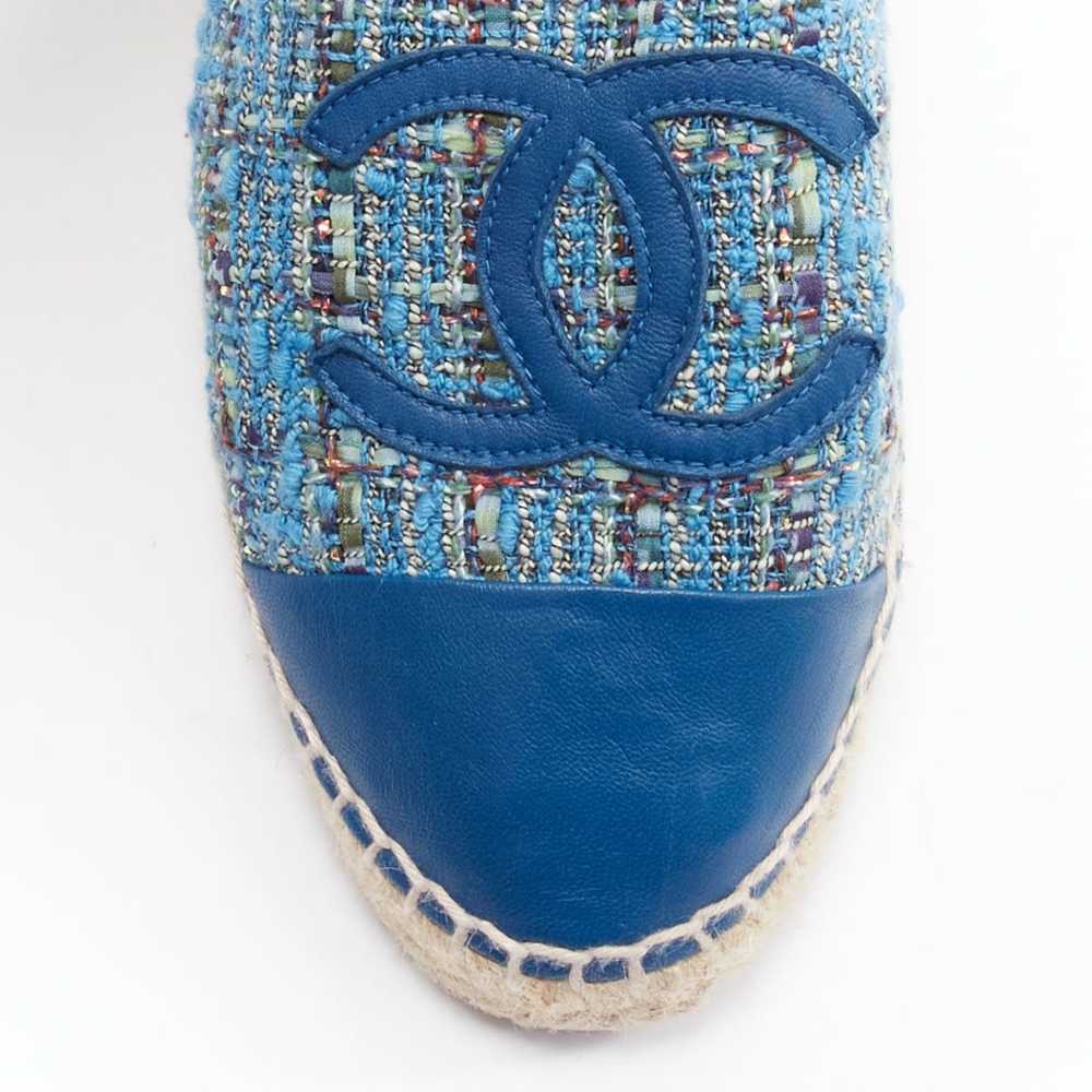 Chanel CHANEL blue tweed CC logo leather toe cap … - image 6