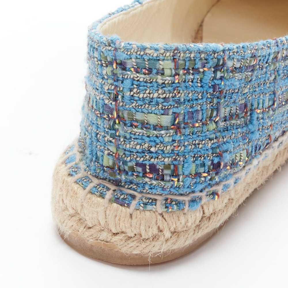 Chanel CHANEL blue tweed CC logo leather toe cap … - image 8