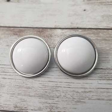 Other Vintage Clip On Earrings Large White Domed … - image 1