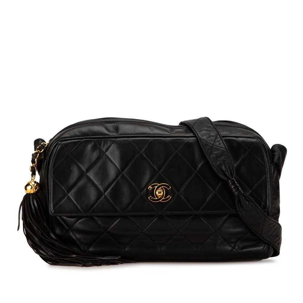 Black Chanel CC Quilted Lambskin Tassel Crossbody - image 1