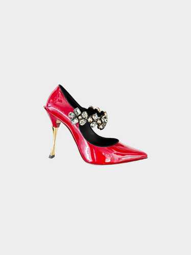 Dolce and Gabbana 2020s Crystal Strap Red Patent … - image 1