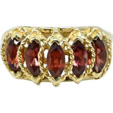 5 Garnet Marquise 14k Yellow Gold Ring - image 1