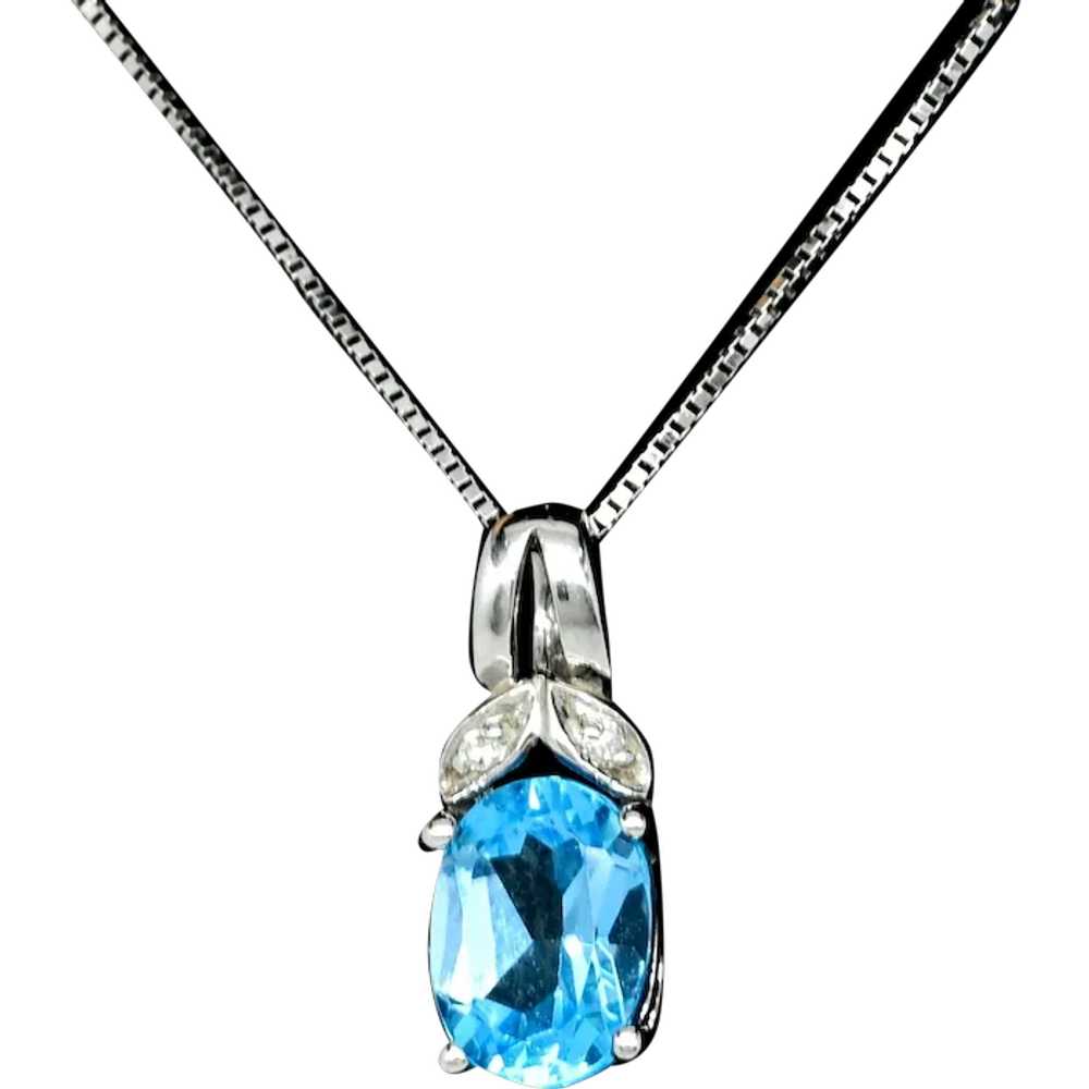 Blue Topaz Oval Diamond Accent White Gold Pendant - image 1