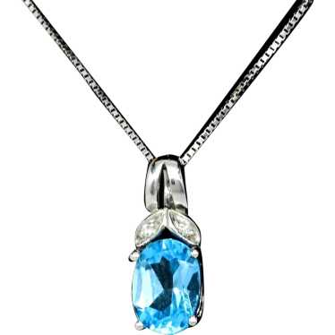 Blue Topaz Oval Diamond Accent White Gold Pendant - image 1