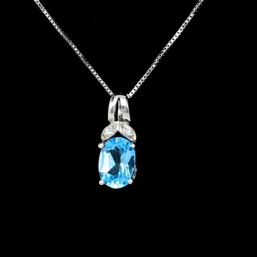 Blue Topaz Oval Diamond Accent White Gold Pendant - image 2