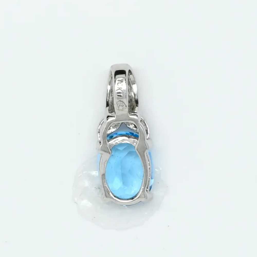 Blue Topaz Oval Diamond Accent White Gold Pendant - image 3