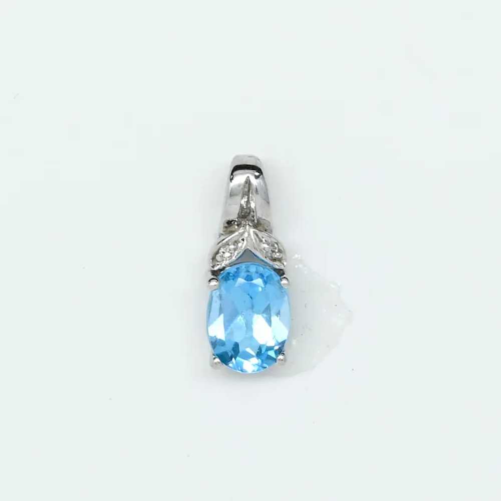 Blue Topaz Oval Diamond Accent White Gold Pendant - image 5