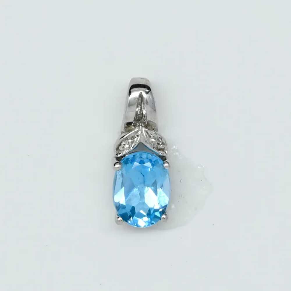 Blue Topaz Oval Diamond Accent White Gold Pendant - image 6