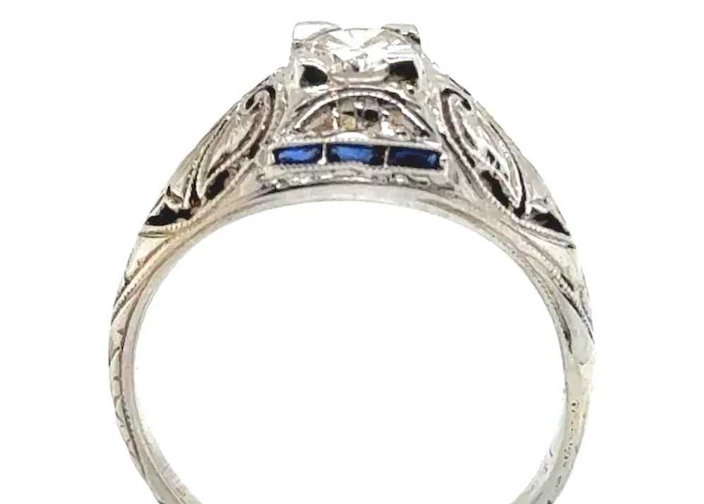 Art Deco Diamond Sapphire Engagement Ring .58ct F… - image 2