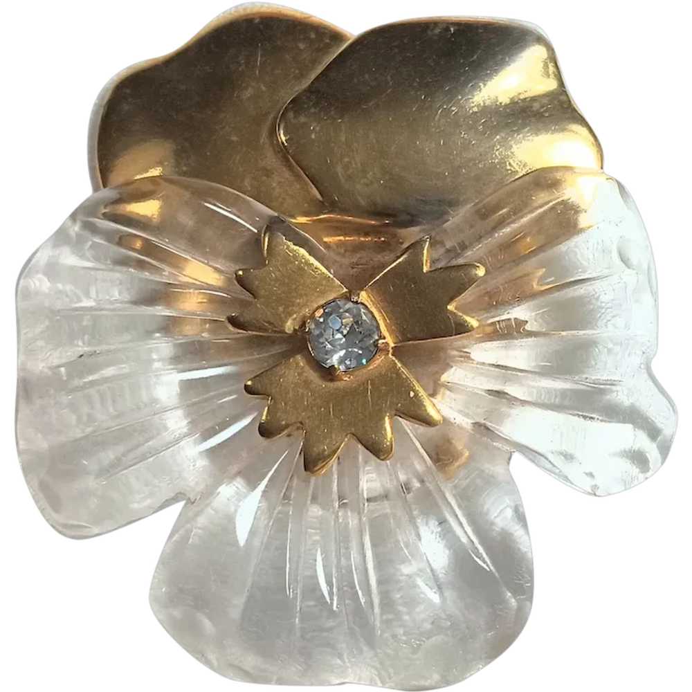 Gold tone Lucite Ice pansy flower fur clip - image 1