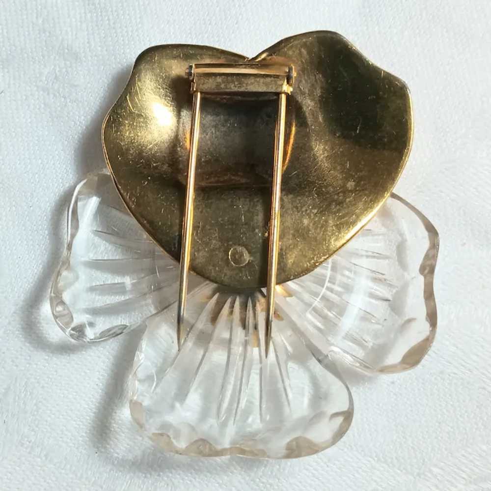 Gold tone Lucite Ice pansy flower fur clip - image 3