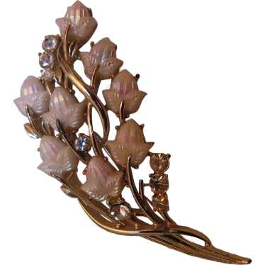 Coro Iridescent Molded Flower Brooch Leaf Pale Pin