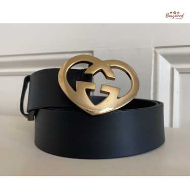 Gucci Gucci Black Leather Interlocking G Heart Go… - image 1