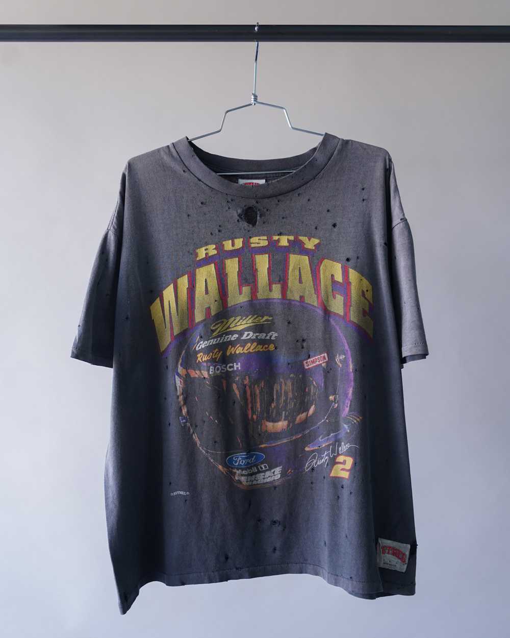 90's Faded Black Rusty Wallace Nascar Tee - XL - image 1