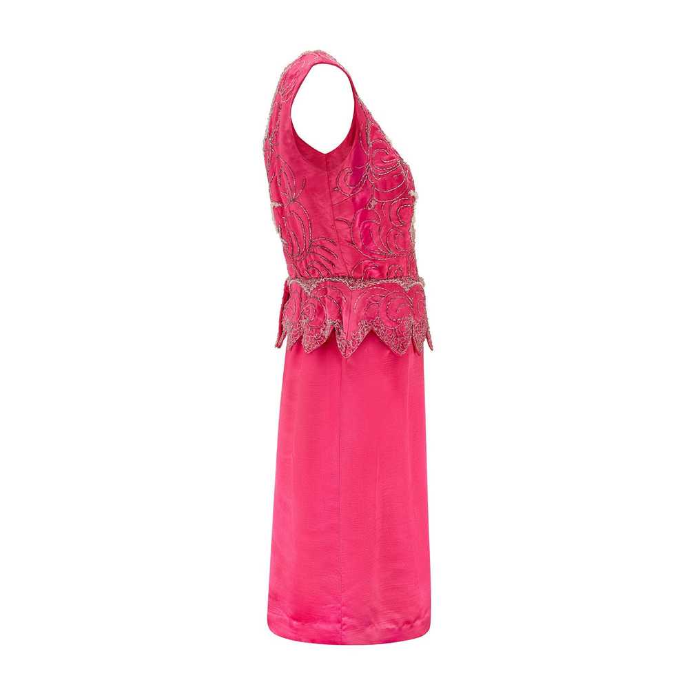 1960s Shocking Pink Silk Shift Dress with Beaded … - image 2