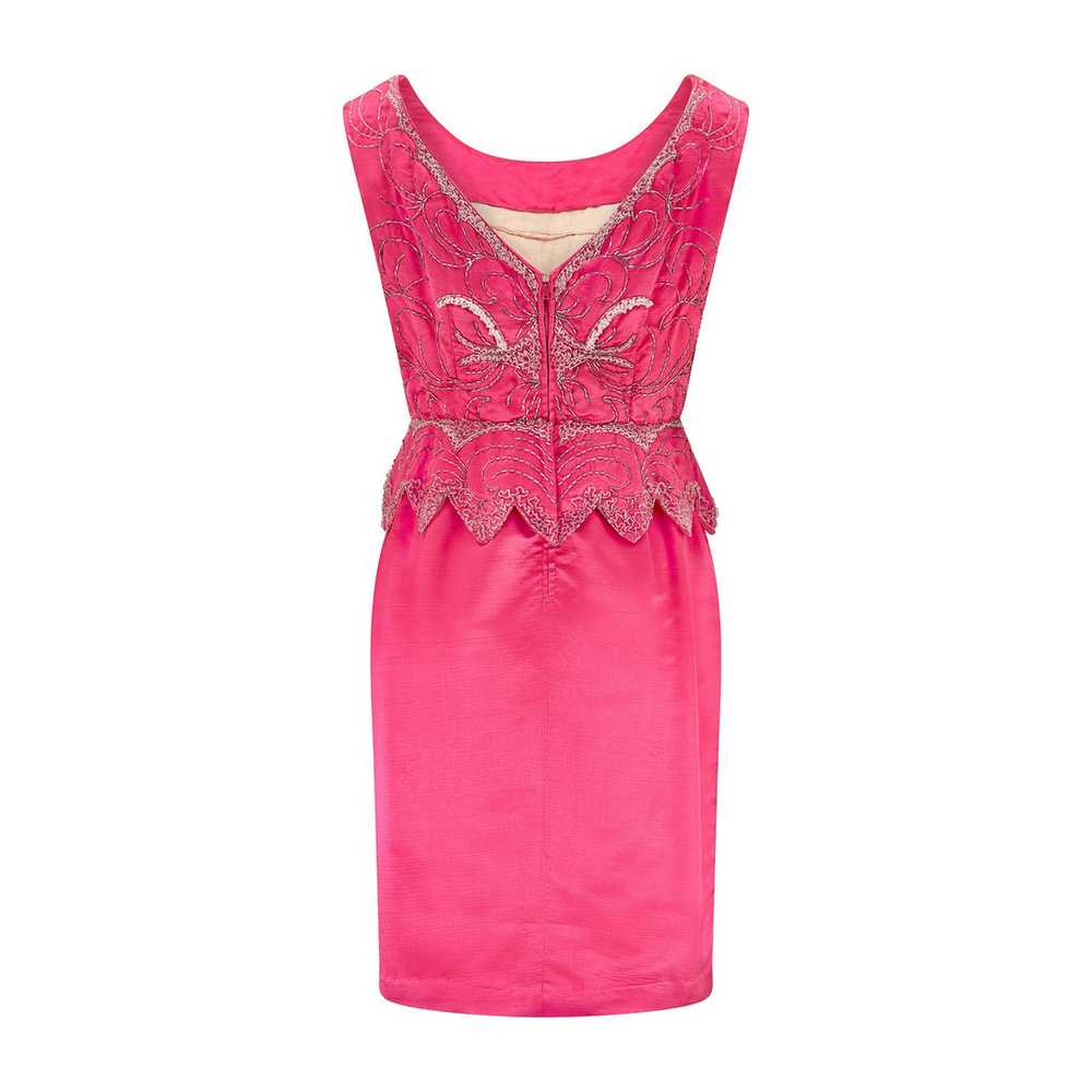 1960s Shocking Pink Silk Shift Dress with Beaded … - image 3