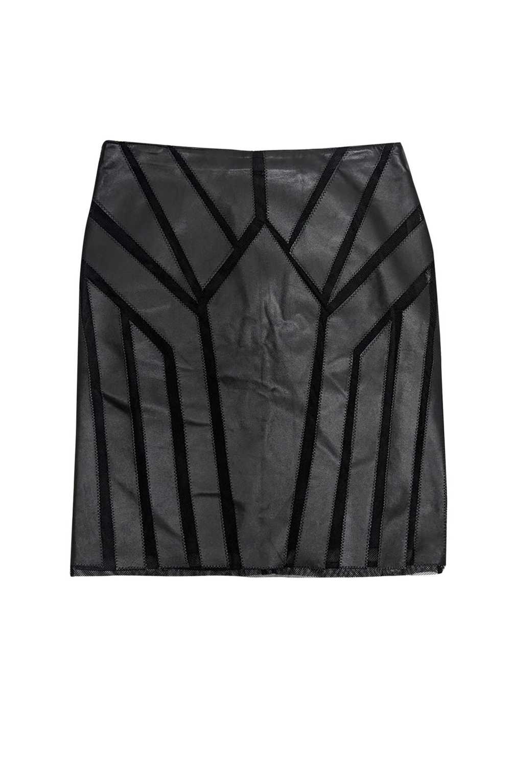 Etcetera - Black Paneled Leather & Mesh Skirt Sz 4 - image 1