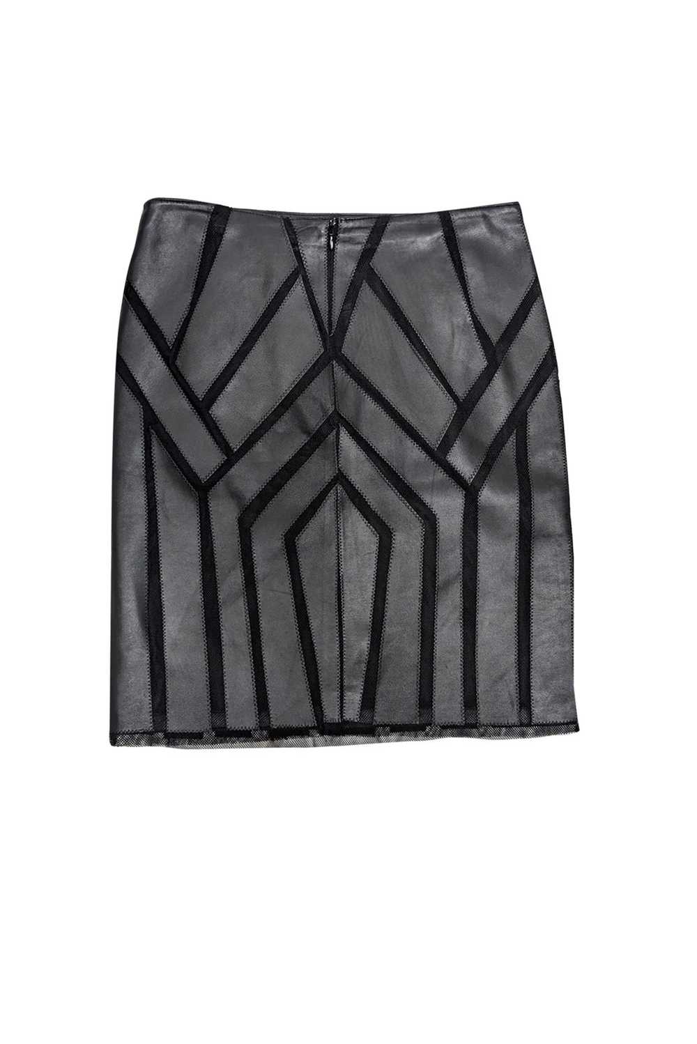 Etcetera - Black Paneled Leather & Mesh Skirt Sz 4 - image 2