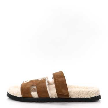 HERMES Suede Goatskin Woolskin Mens Chypre Sandals