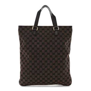 GUCCI Calfskin Canvas Monogram Flat Vertical Tote… - image 1