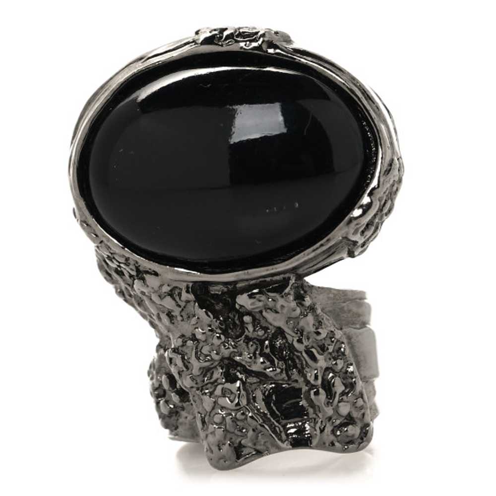 SAINT LAURENT Glass Cabochon Gunmetal Arty Ovale … - image 1