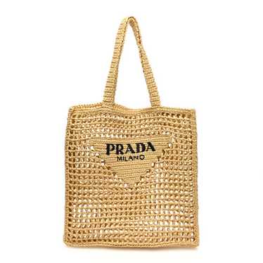 PRADA Yarn Raffia Effect Crochet Logo Embroidered… - image 1